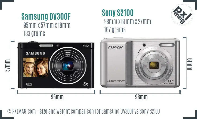 Samsung DV300F vs Sony S2100 size comparison