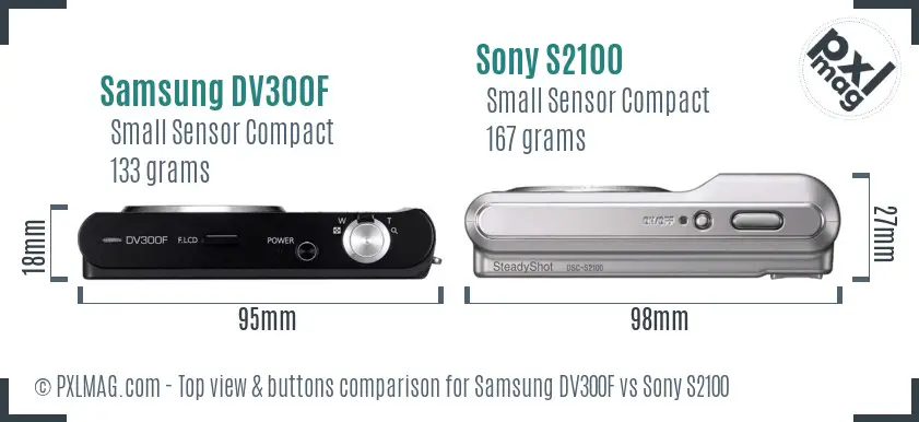 Samsung DV300F vs Sony S2100 top view buttons comparison