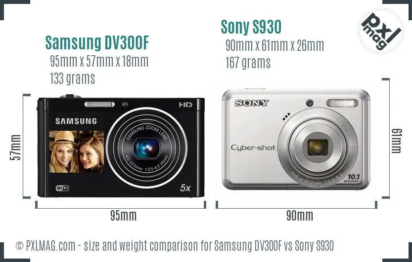 Samsung DV300F vs Sony S930 size comparison