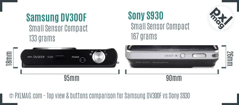 Samsung DV300F vs Sony S930 top view buttons comparison