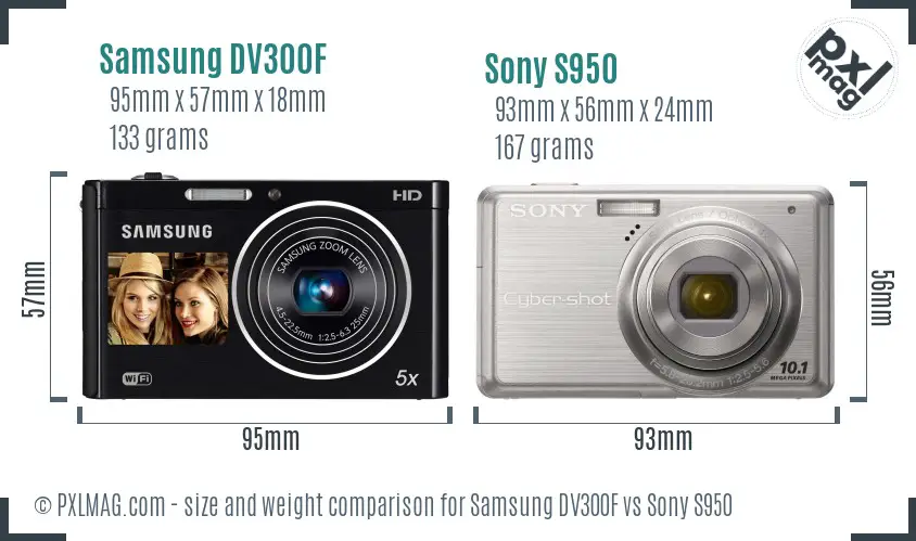 Samsung DV300F vs Sony S950 size comparison