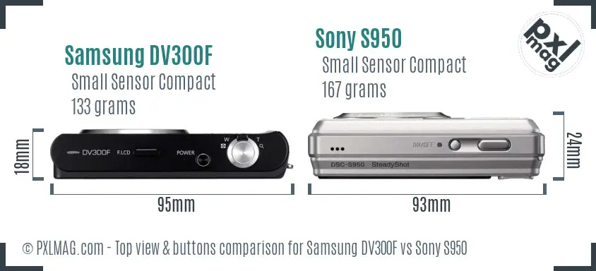 Samsung DV300F vs Sony S950 top view buttons comparison
