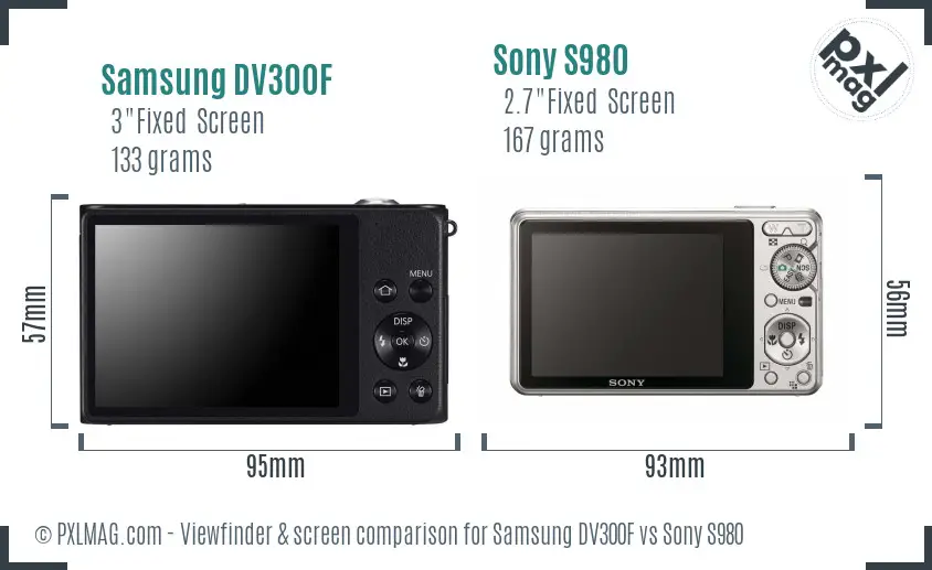Samsung DV300F vs Sony S980 Screen and Viewfinder comparison