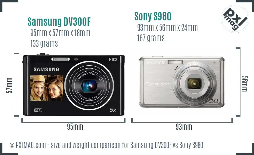 Samsung DV300F vs Sony S980 size comparison