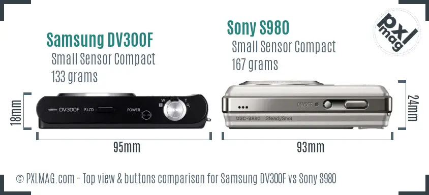 Samsung DV300F vs Sony S980 top view buttons comparison