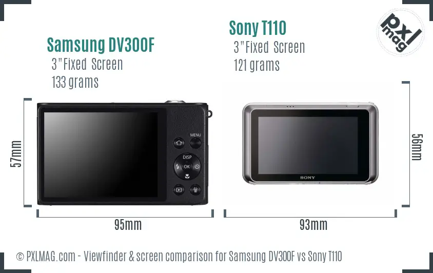 Samsung DV300F vs Sony T110 Screen and Viewfinder comparison