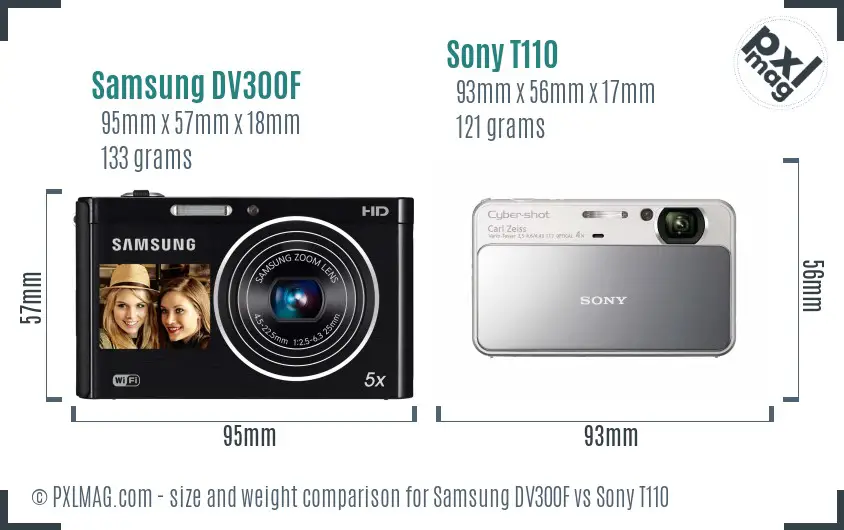 Samsung DV300F vs Sony T110 size comparison