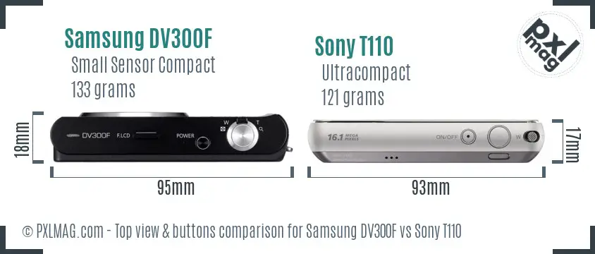 Samsung DV300F vs Sony T110 top view buttons comparison
