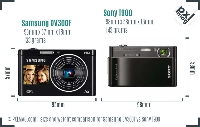 Samsung DV300F vs Sony T900 size comparison