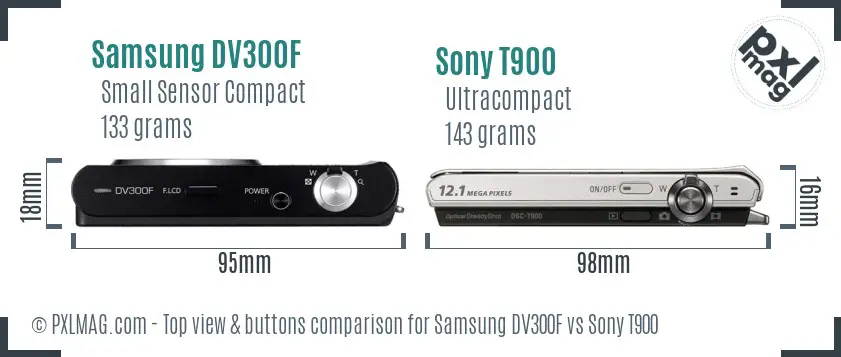 Samsung DV300F vs Sony T900 top view buttons comparison