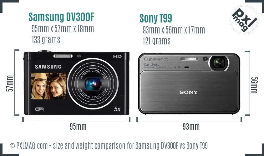 Samsung DV300F vs Sony T99 size comparison