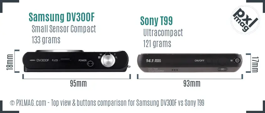 Samsung DV300F vs Sony T99 top view buttons comparison