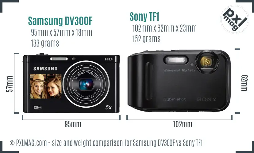 Samsung DV300F vs Sony TF1 size comparison