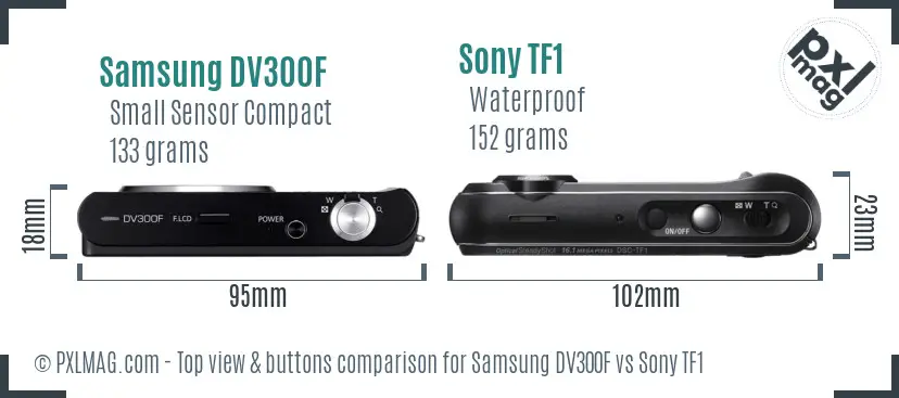 Samsung DV300F vs Sony TF1 top view buttons comparison