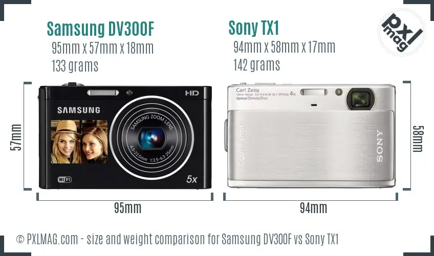 Samsung DV300F vs Sony TX1 size comparison