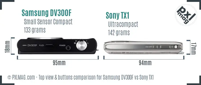 Samsung DV300F vs Sony TX1 top view buttons comparison