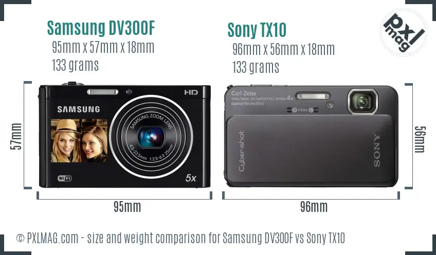 Samsung DV300F vs Sony TX10 size comparison