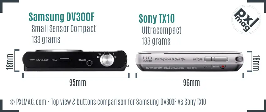 Samsung DV300F vs Sony TX10 top view buttons comparison