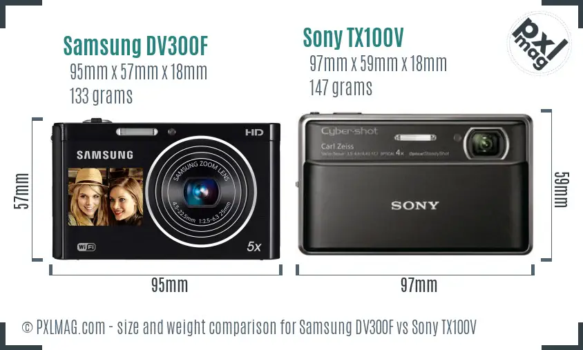 Samsung DV300F vs Sony TX100V size comparison