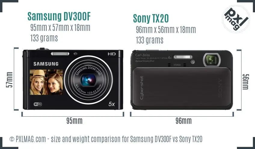 Samsung DV300F vs Sony TX20 size comparison