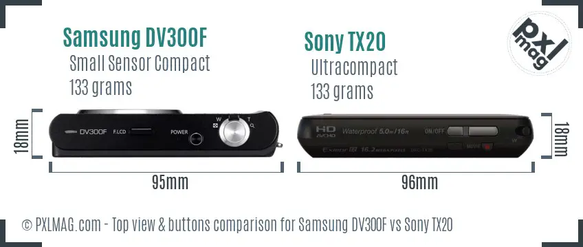 Samsung DV300F vs Sony TX20 top view buttons comparison