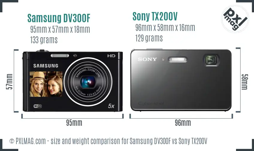 Samsung DV300F vs Sony TX200V size comparison