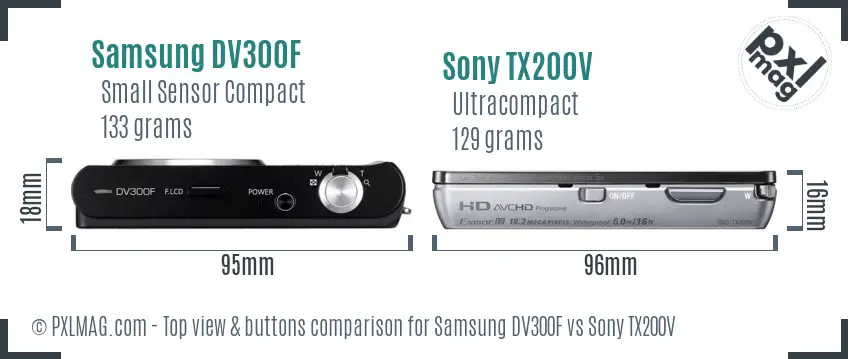 Samsung DV300F vs Sony TX200V top view buttons comparison
