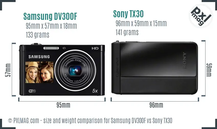 Samsung DV300F vs Sony TX30 size comparison