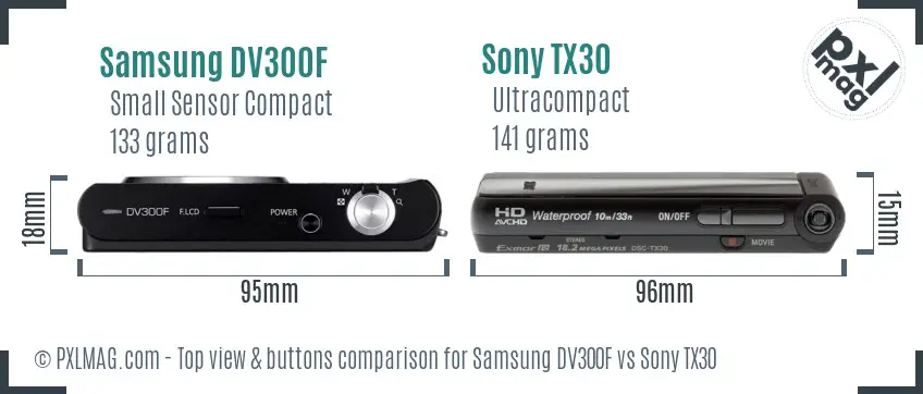 Samsung DV300F vs Sony TX30 top view buttons comparison