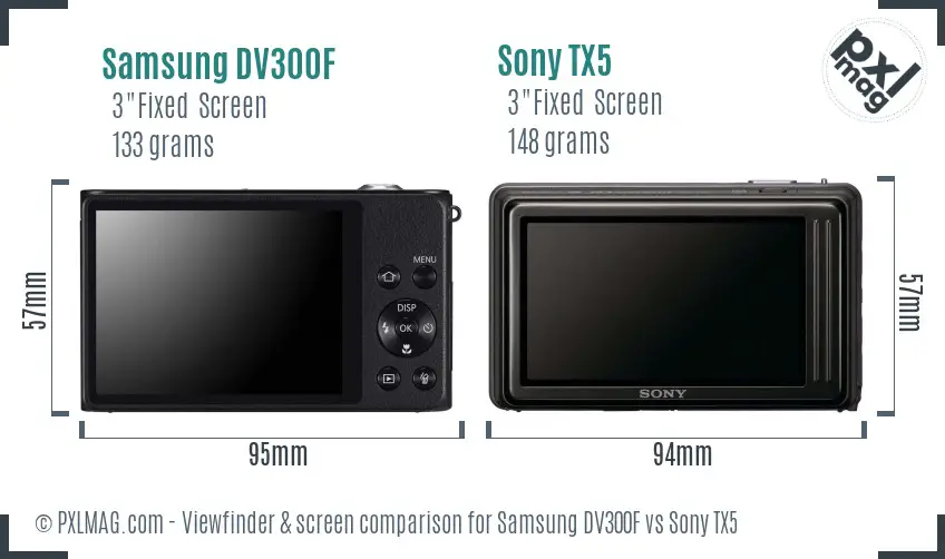 Samsung DV300F vs Sony TX5 Screen and Viewfinder comparison
