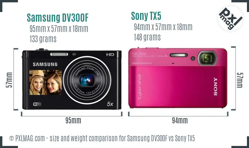 Samsung DV300F vs Sony TX5 size comparison