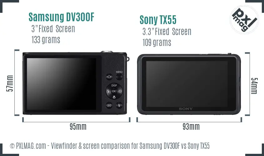 Samsung DV300F vs Sony TX55 Screen and Viewfinder comparison