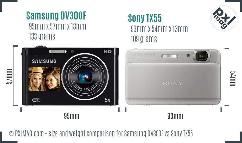 Samsung DV300F vs Sony TX55 size comparison