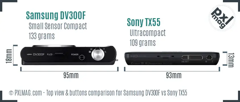 Samsung DV300F vs Sony TX55 top view buttons comparison