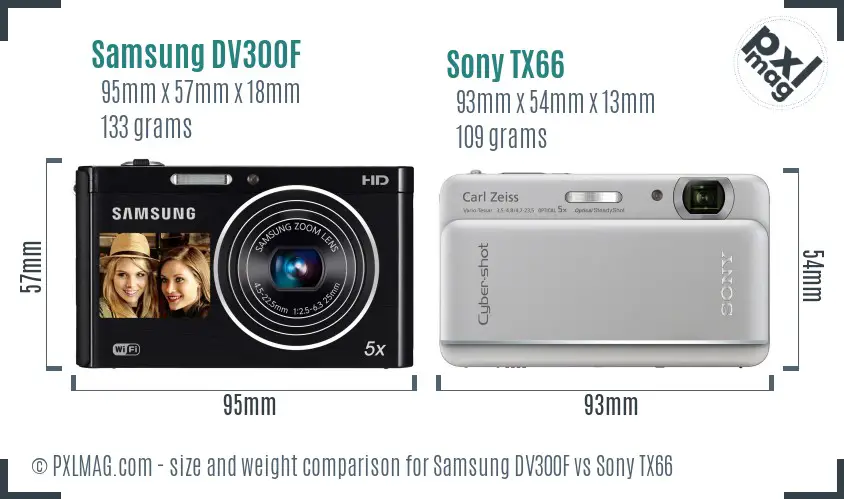 Samsung DV300F vs Sony TX66 size comparison