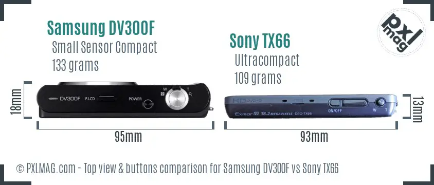 Samsung DV300F vs Sony TX66 top view buttons comparison
