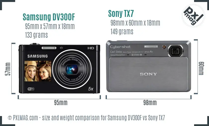 Samsung DV300F vs Sony TX7 size comparison