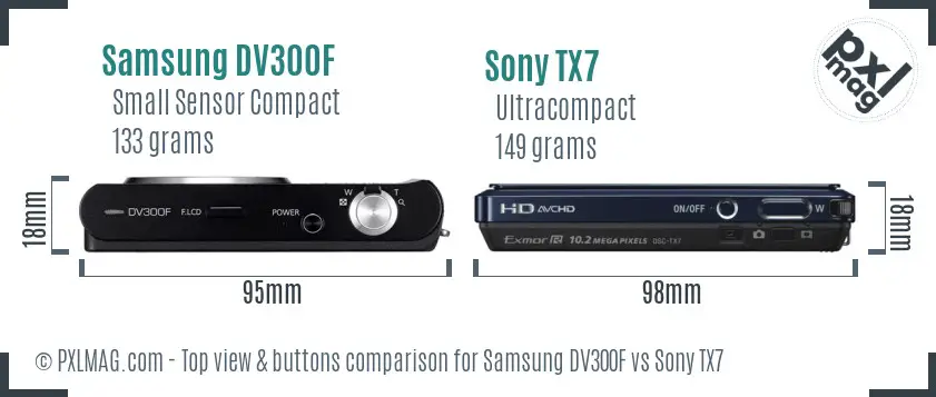 Samsung DV300F vs Sony TX7 top view buttons comparison