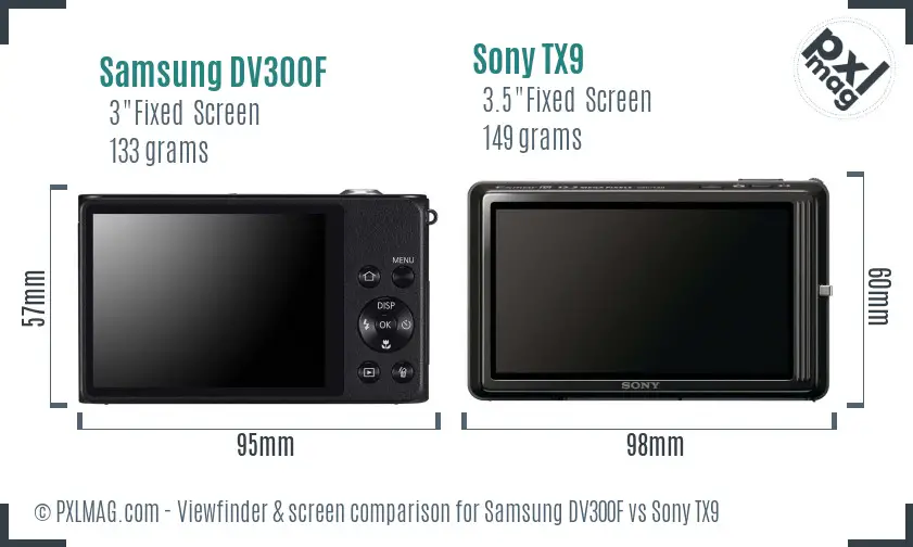 Samsung DV300F vs Sony TX9 Screen and Viewfinder comparison