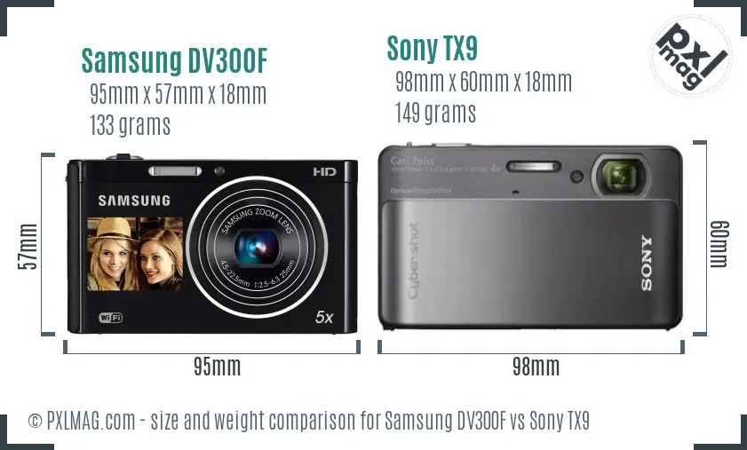 Samsung DV300F vs Sony TX9 size comparison