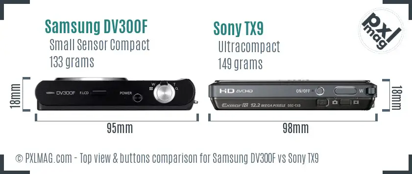Samsung DV300F vs Sony TX9 top view buttons comparison
