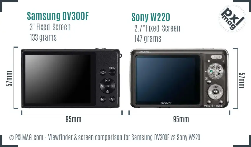 Samsung DV300F vs Sony W220 Screen and Viewfinder comparison