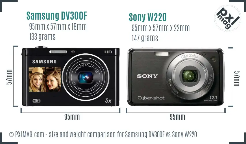 Samsung DV300F vs Sony W220 size comparison