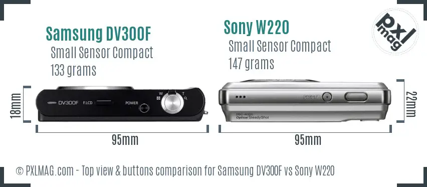 Samsung DV300F vs Sony W220 top view buttons comparison