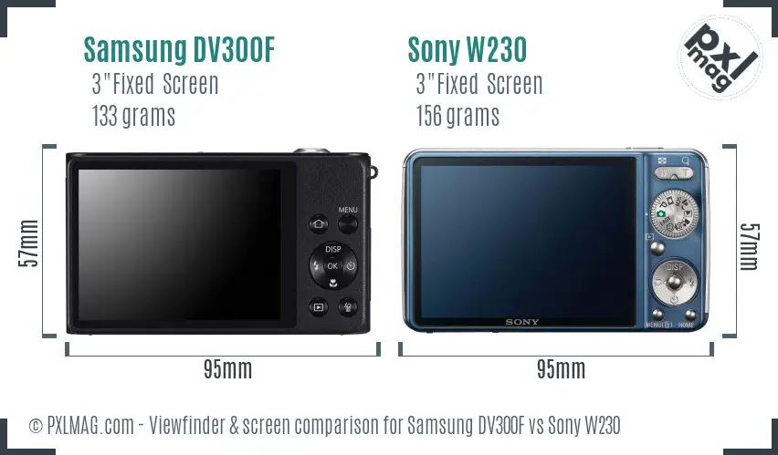 Samsung DV300F vs Sony W230 Screen and Viewfinder comparison