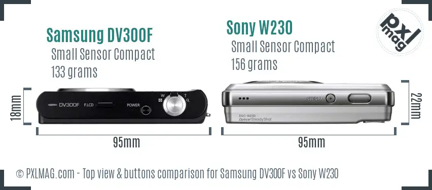 Samsung DV300F vs Sony W230 top view buttons comparison