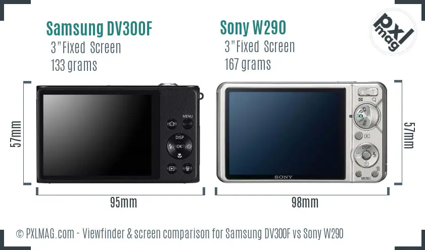 Samsung DV300F vs Sony W290 Screen and Viewfinder comparison