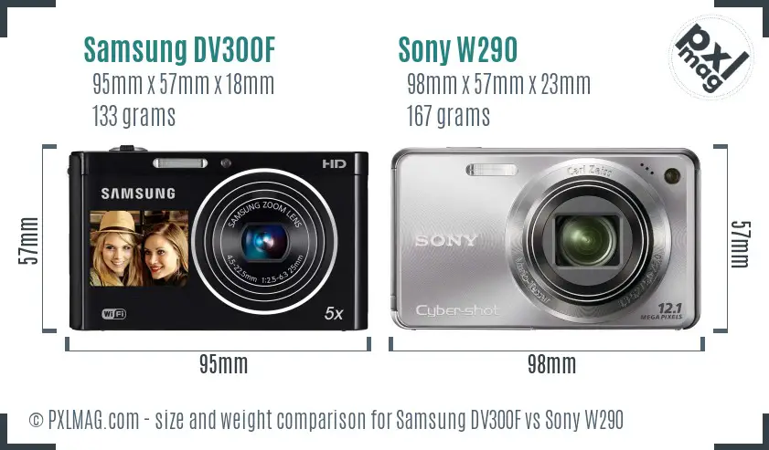 Samsung DV300F vs Sony W290 size comparison