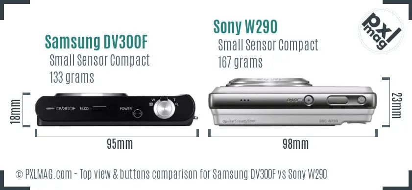 Samsung DV300F vs Sony W290 top view buttons comparison