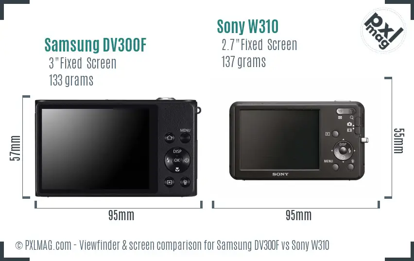 Samsung DV300F vs Sony W310 Screen and Viewfinder comparison